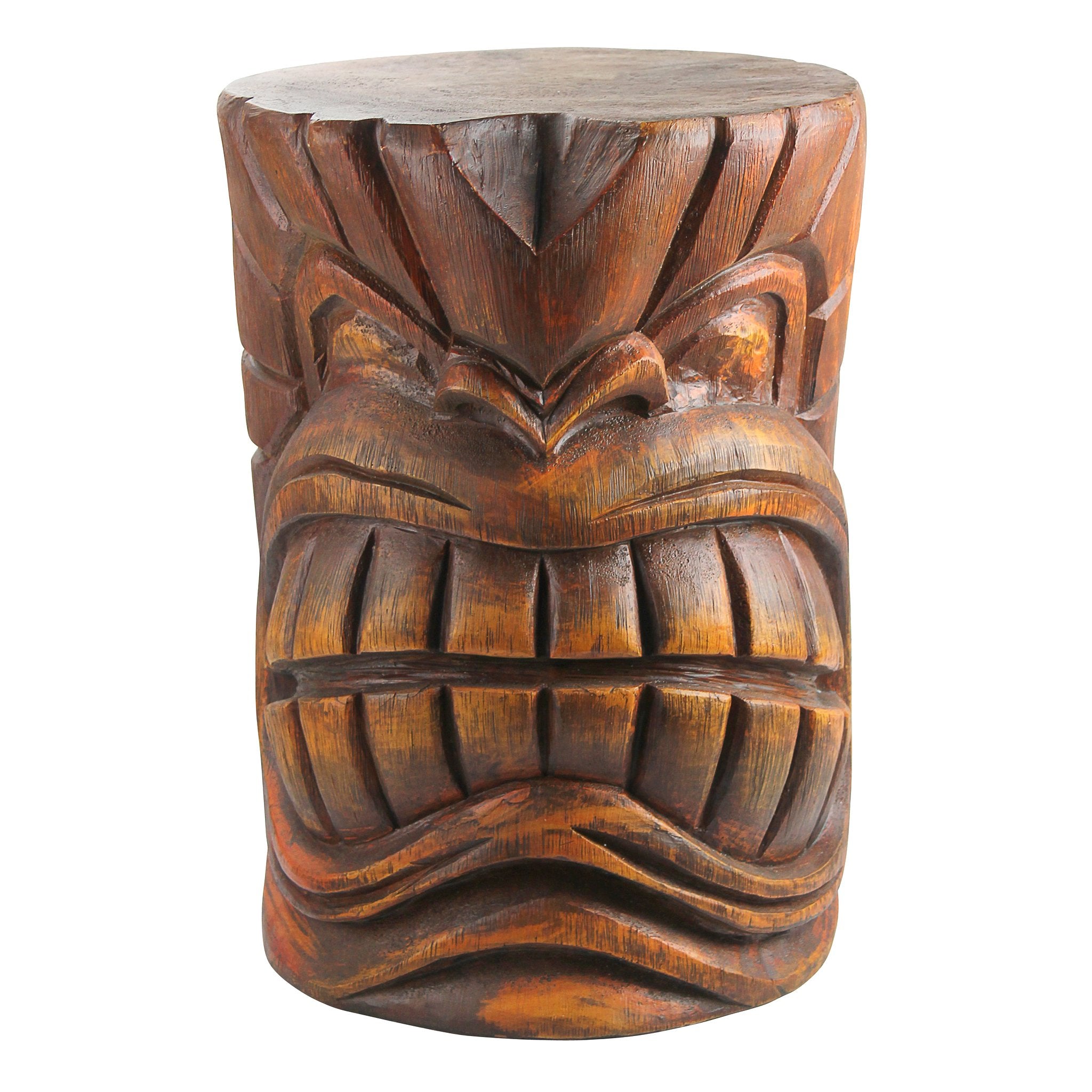 Design Toscano DB383038 Grand Tiki Face Kanaloa Teeth Indoor/Outdoor Side Table Statue for Patio, Bar or Den, 15 inches wide, 20