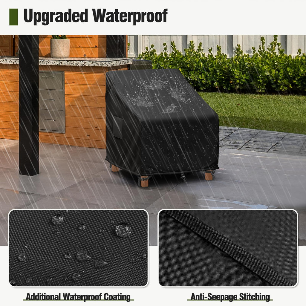 Mr. Cover Patio Furniture Covers Waterproof, Outdoor Chair Covers For Rocking Chair, Fits Up To 32W X 37D X 36H Inches, Ventilated Air Vents And Convenient Handles Included, Black, 2 Pack