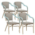 PURPLE LEAF Outdoor Dining Chair Set of 4 Hand-Woven Aluminum Wicker Rattan Armchair for Garden Backyard Porch White Print Finis