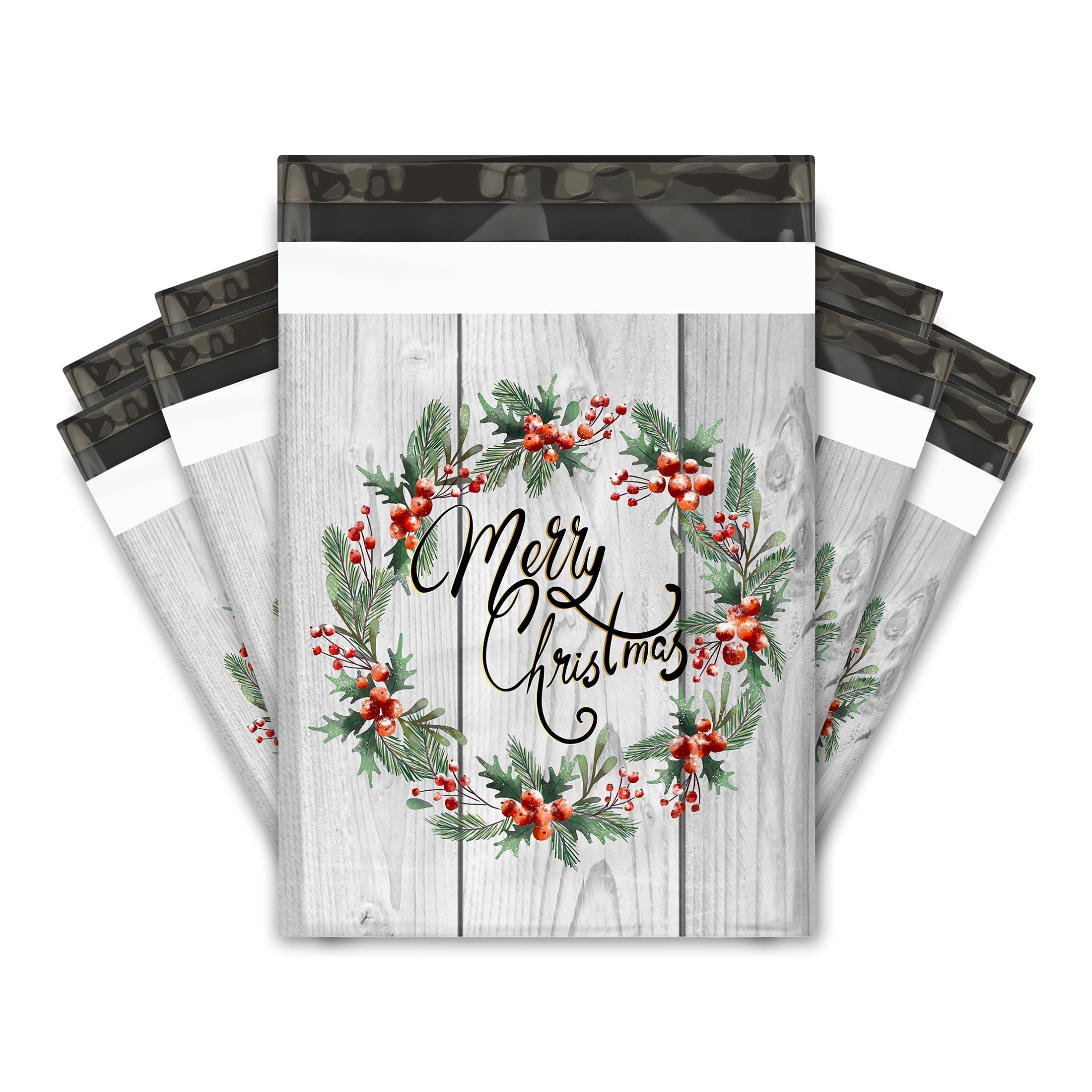 10X13 (100) Christmas Wreath Designer Poly Mailers Shipping Envelopes Premium Printed Bags
