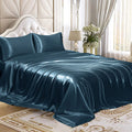 Homiest 4Pcs Satin Sheets Set Luxury Silky Satin Bedding Set With Deep Pocket, 1 Fitted Sheet + 1 Flat Sheet + 2 Pillowcases (Queen Size, Deep Sea Blue)