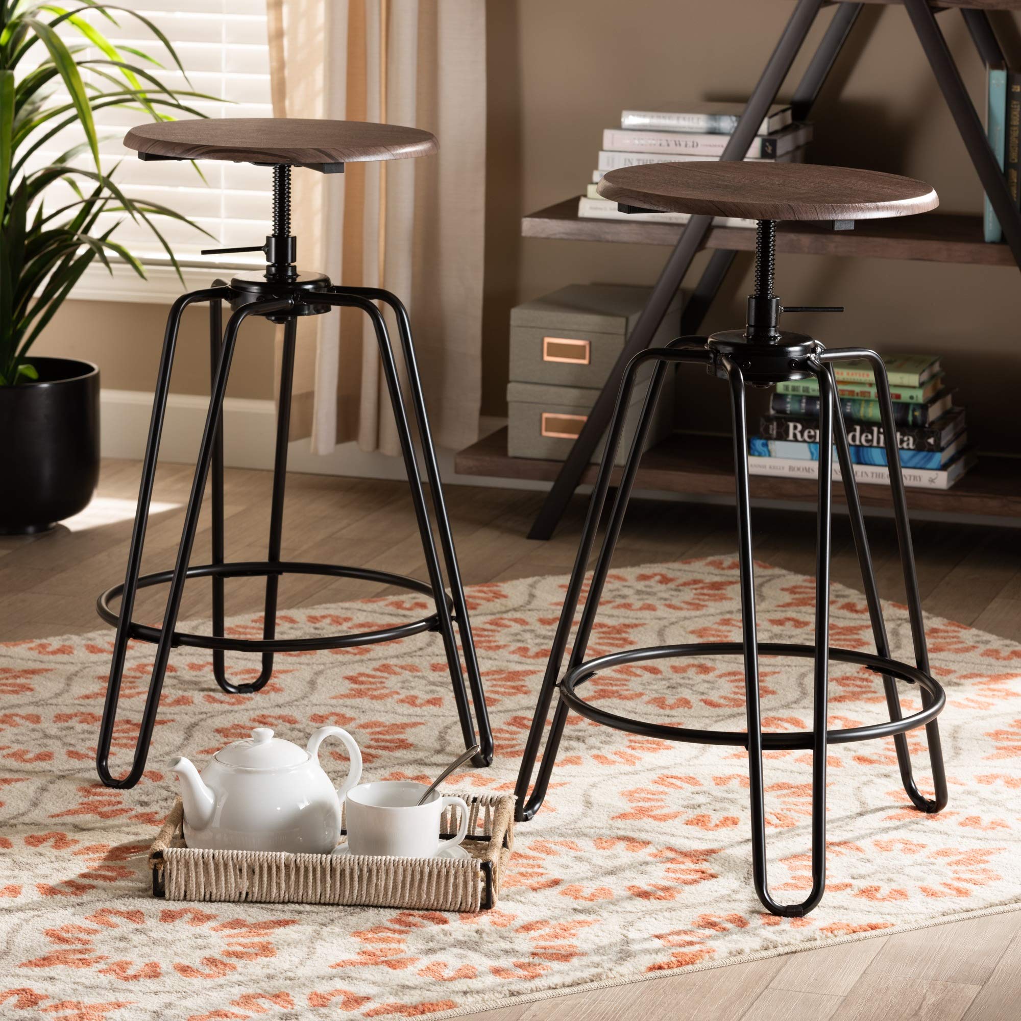 Baxton Studio Veera Walnut Finished Wood and Black Metal 2-Piece Bar Stool Set