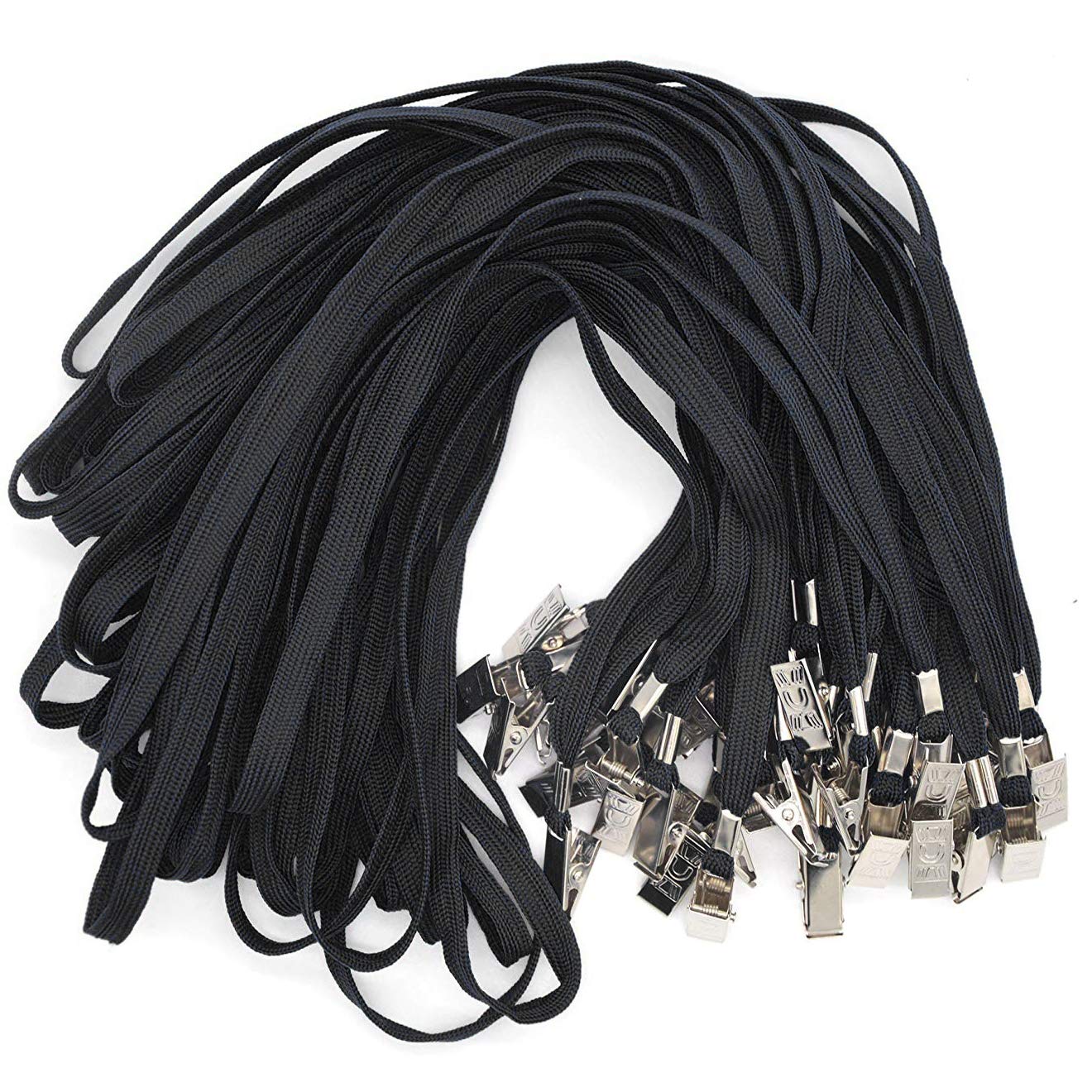 Bird Fiy 50 Pcs Lanyard Bulldog Clip 32-Inch Flat Braid Neck Lanyard For Id Cards/Badges (Black)
