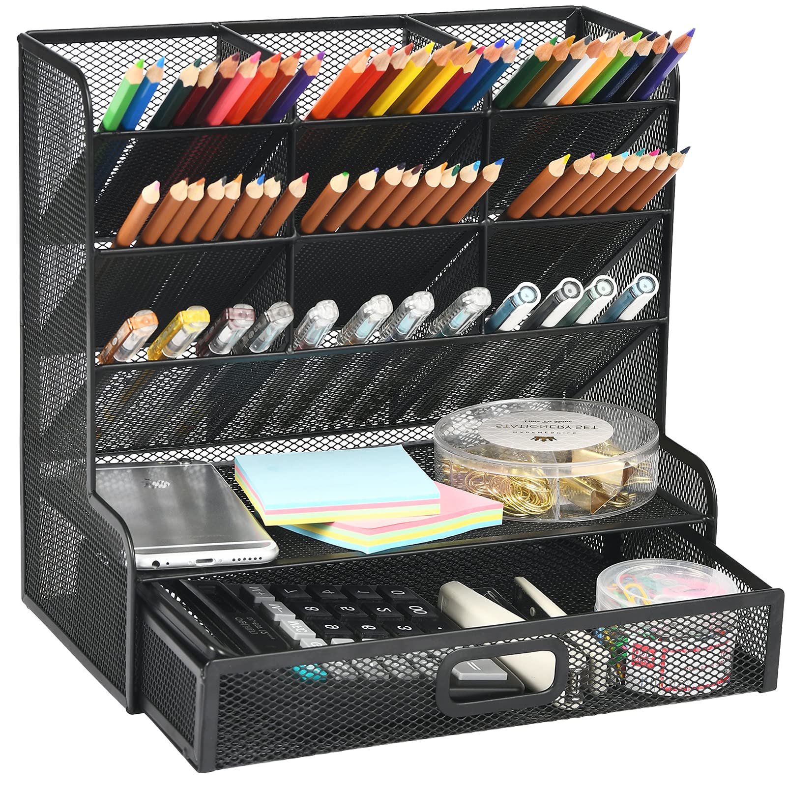 Marbrasse Mesh Desk/ Desktop Stationary Organizer, Multi-Functional Pen Holder, Storage Rack For School Home Office Art Supplies