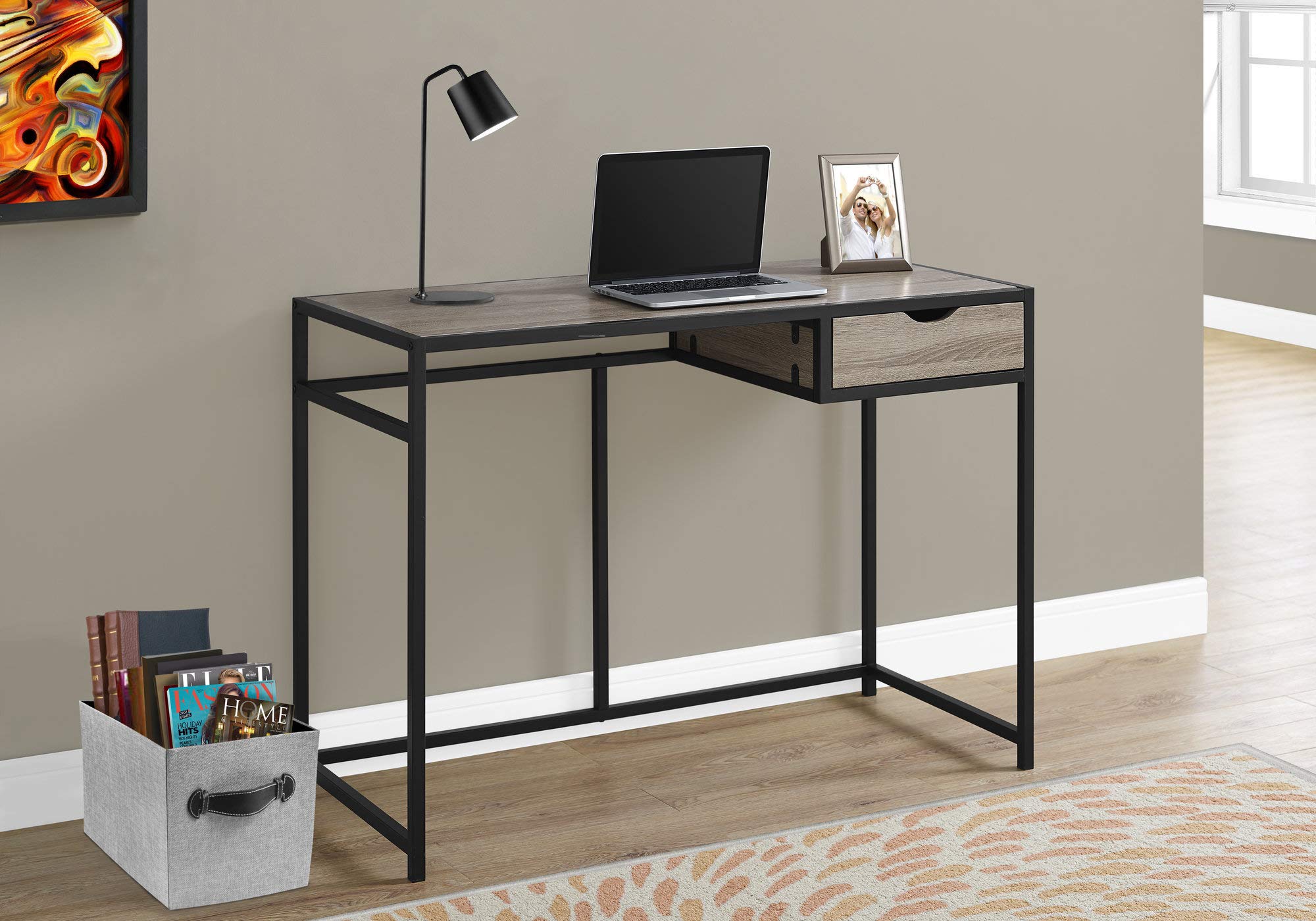 Monarch Specialties Contemporary Laptop Table with Drawer Home & Office Computer Desk-Metal Legs, 42' L, Dark Taupe-Black