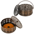 Whiidoom Retro Portable Iron Mosquito Coil Holder with Handle Round Fireproof Incense Holder (2 Pack Bronze)
