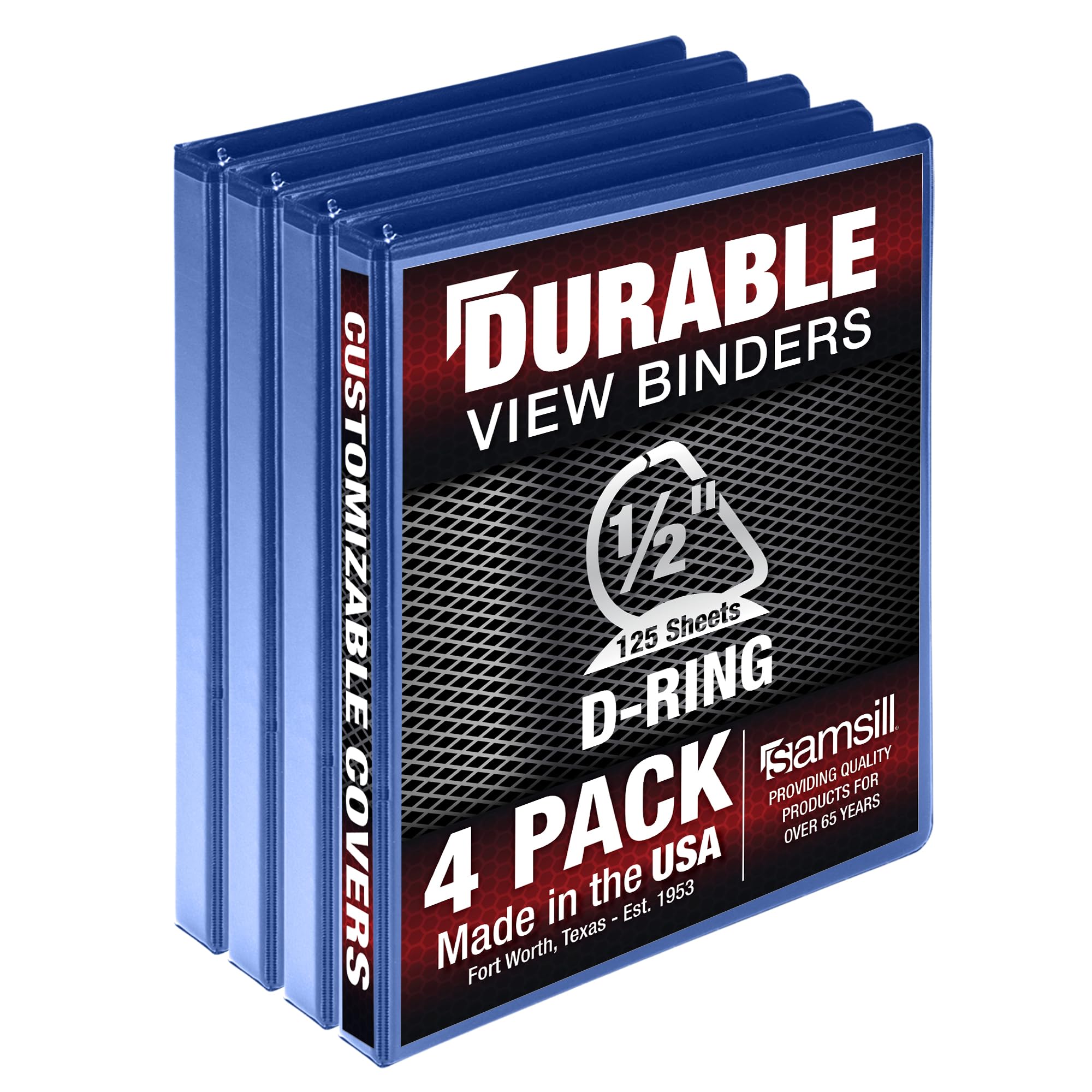 Samsill Durable 0.5 Inch Binder, Made In Usa, D Ring Binder, Fsc 100% Recycled Chipboard, Blue, 4 Pack
