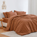 Love'S Cabin Seersucker Terracotta Queen Comforter Set 7 Pieces, All Season Bedding Set, Queen Bed In A Bag Comforter Set With Comforter, Flat Sheet, Fitted Sheet, Pillowcase And Pillow Sham