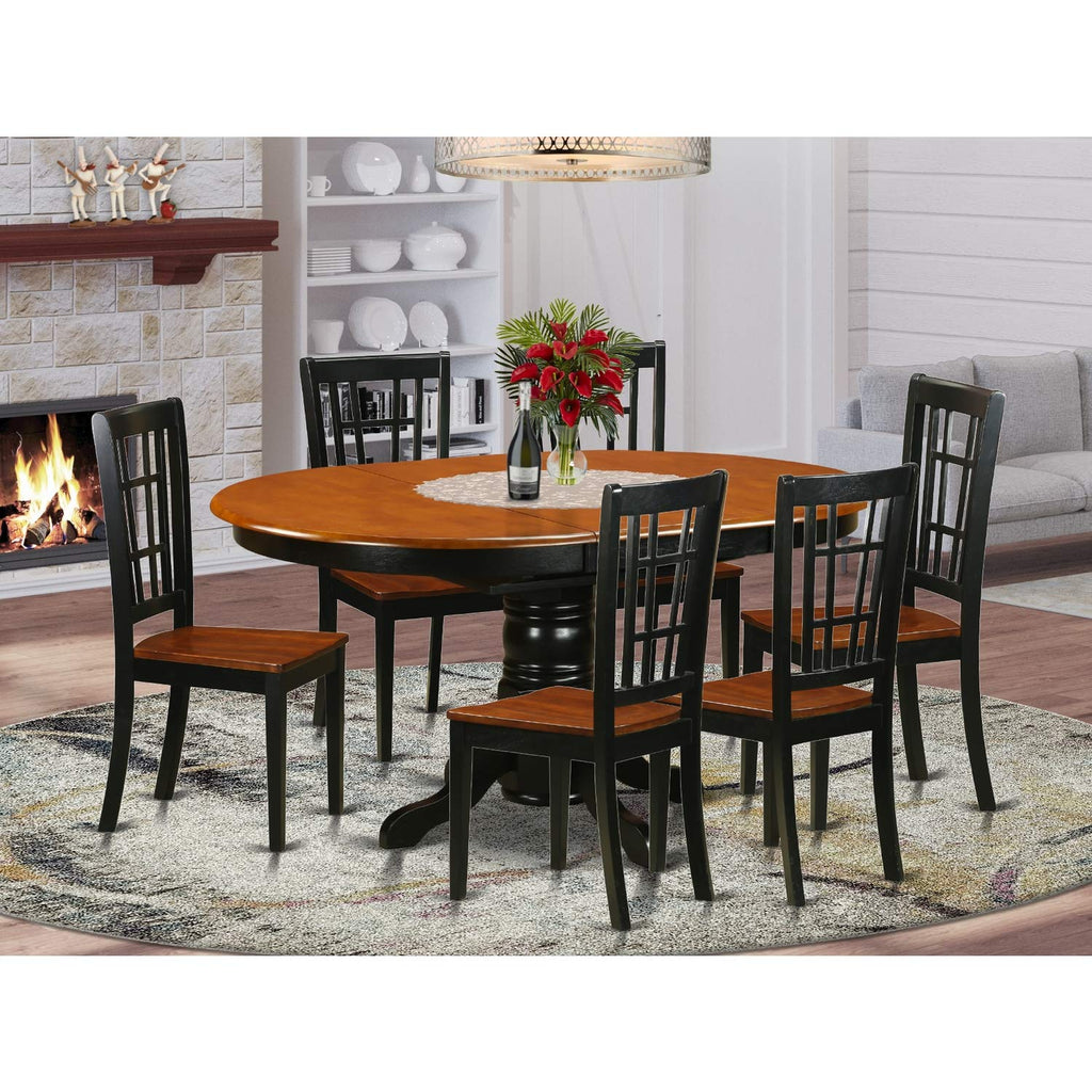 East West Furniture KENI7-BCH-W 7 Piece Modern Dining Table Set Consist of an Oval Wooden Table with Butterfly Leaf and 6 Dining Room Chairs, 42x60 Inch, Black & Cherry