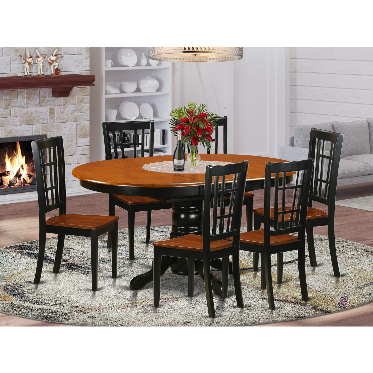 East West Furniture KENI7-BCH-W 7 Piece Modern Dining Table Set Consist of an Oval Wooden Table with Butterfly Leaf and 6 Dining Room Chairs, 42x60 Inch, Black & Cherry