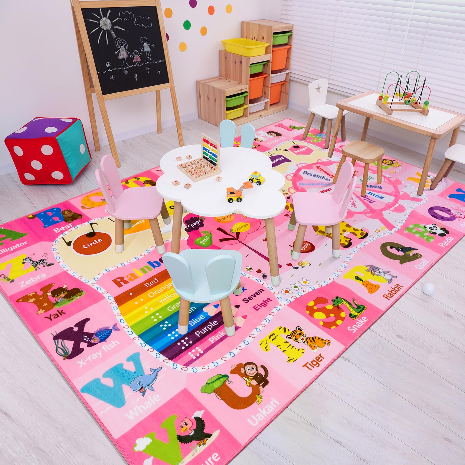 Kids Rug 5X7 Pink Rugs For Girls Bedroom Playroom Child Play Mat Educational And Fun Baby Care Rugs,Learning Rug With Abc Alphab