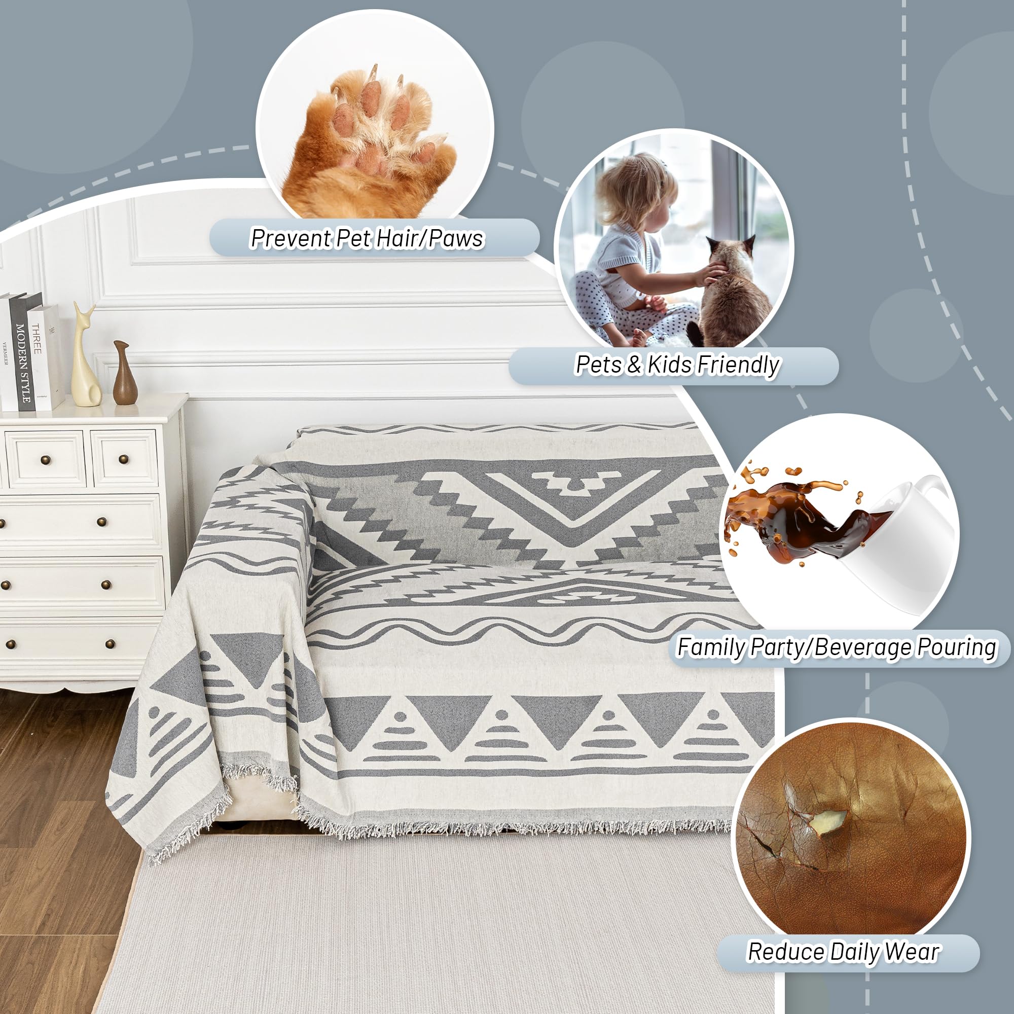 Mysky Home Sectional Couch Cover Grey Boho Geometric Sofa Covers For Sectional Sofa L Shape Chenille Couch Protector For Dogs Pe