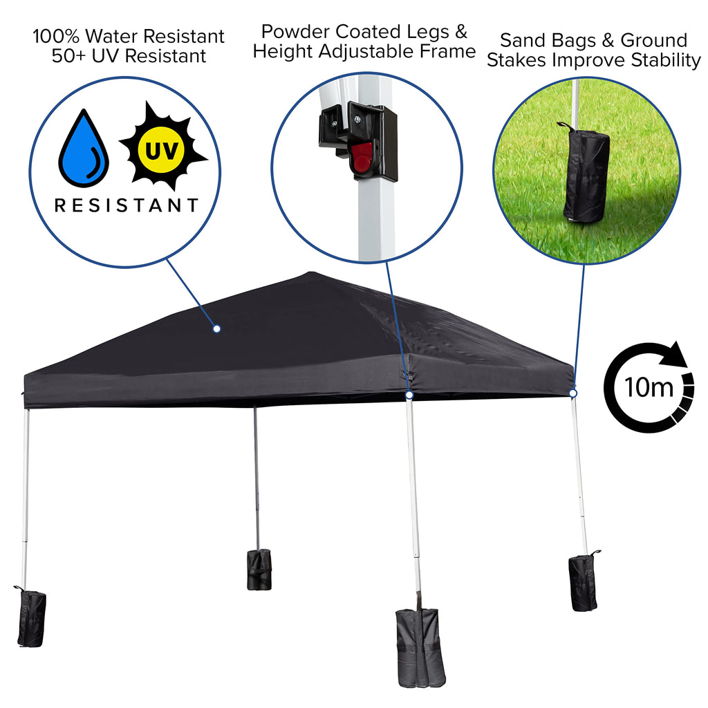 Flash Furniture Harris 10'X10' Black Pop Up Event Straight Leg Canopy Tent With Sandbags And Wheeled Case