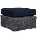 Modway Summon Wicker Rattan Outdoor Patio Sunbrella Square Ottoman in Canvas Navy