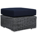 Modway Summon Wicker Rattan Outdoor Patio Sunbrella Square Ottoman in Canvas Navy