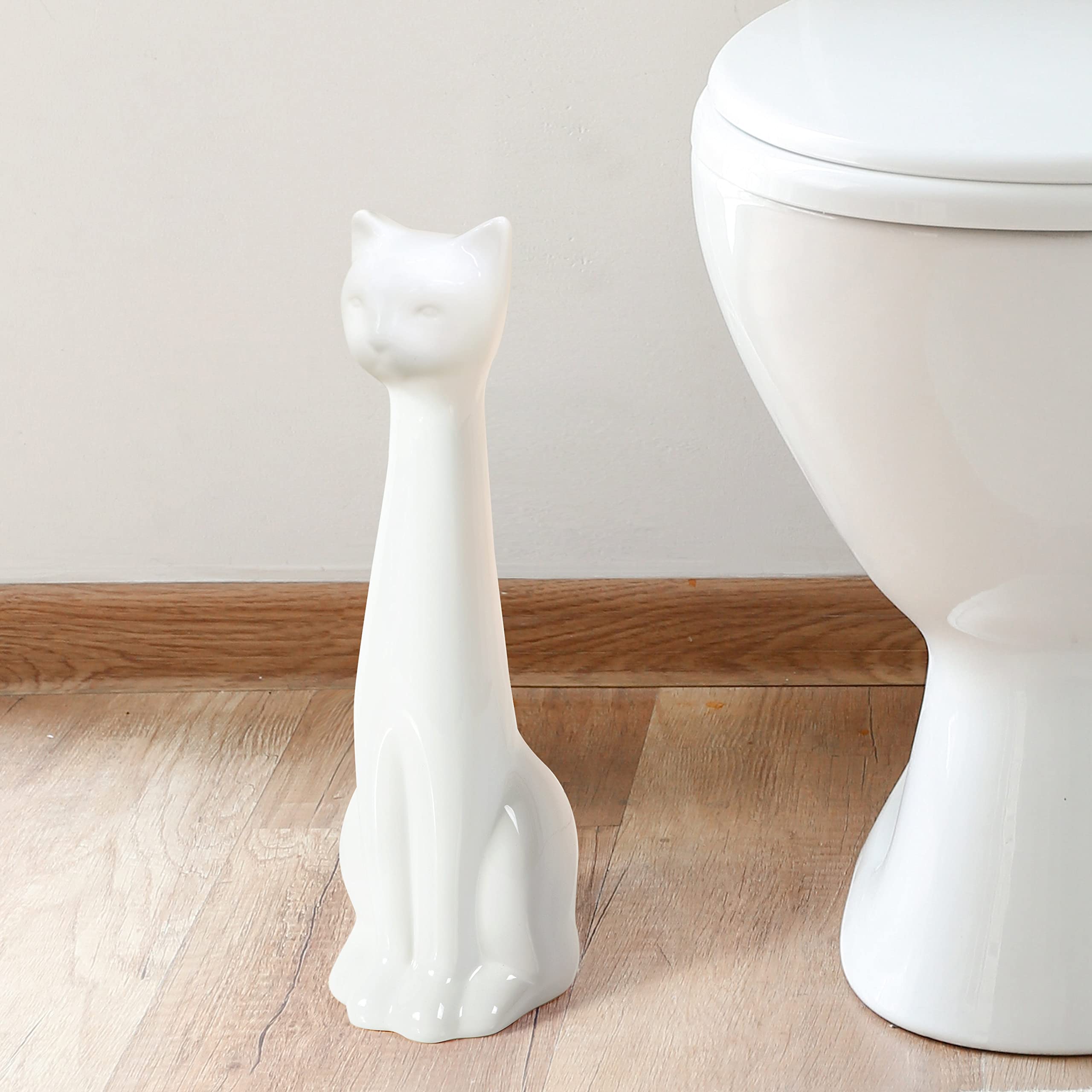 Allure Home Creation Ceramic Toilet Brush Holder & Soap Dispenser Set White Plastic Brush XBSCA02
