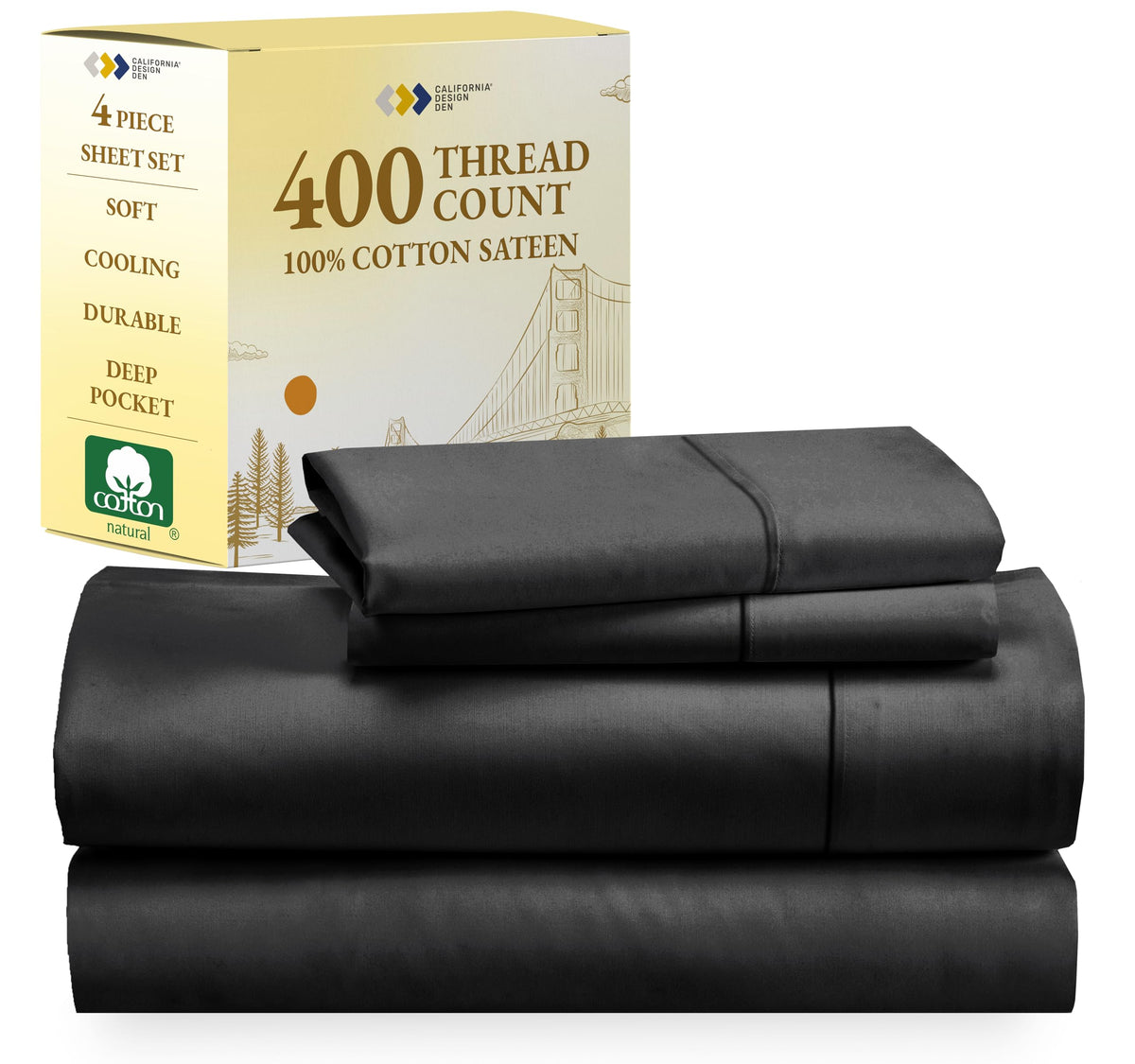 California Design Den Softest 100% Cotton Sheets, Full Size Sheet Sets, 400 Thread Count Sateen Bedding, Deep Pocket Sheets, Coo