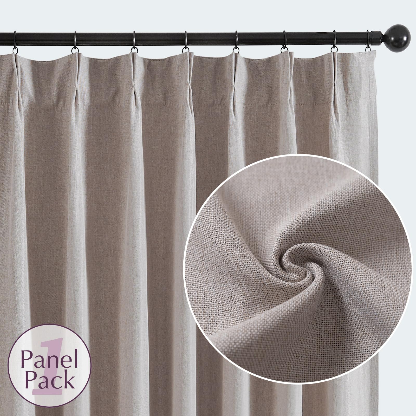 Jinchan Pinch Pleated Curtain 63 Inch 75% Blackout Filtering Taupe Curtain For Bedroom Living Room Curtain 1 Panel Texture Curtain Window Drape Taupe