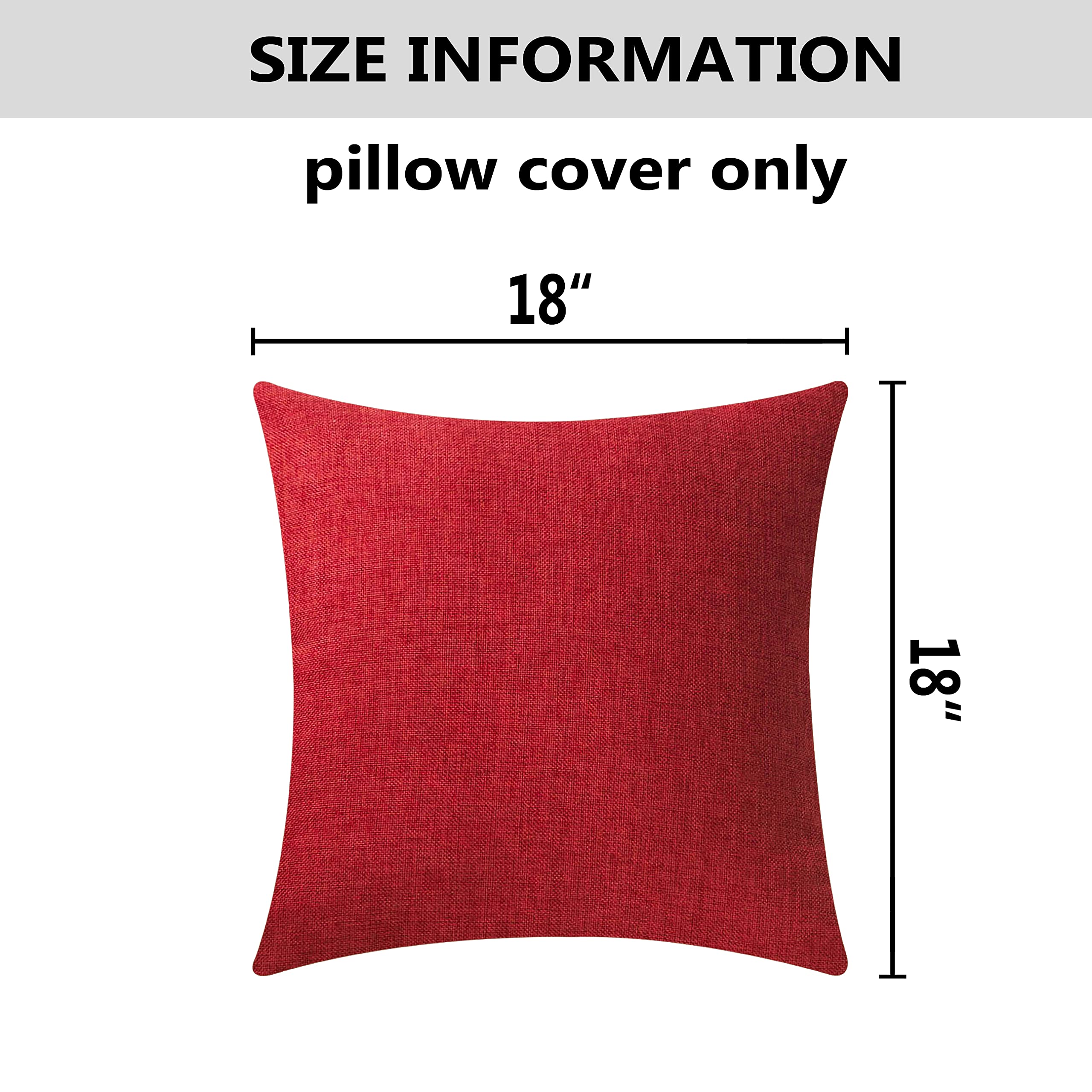 Home Brilliant Red Linen Throw Pillow Covers 18X18 Textured Blank Pillow Covers For Diy Soft Cushion Case Cover Sham For Sofa, 1