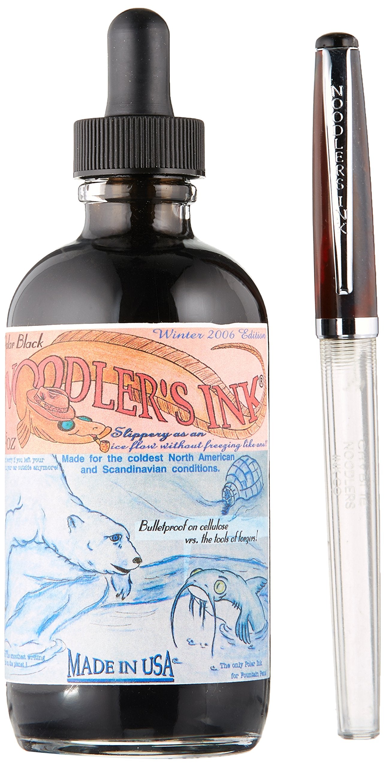 Noodler'S Ink Refills Polar Black 4.5Oz W/ Free Fountain Pen Bottled Ink