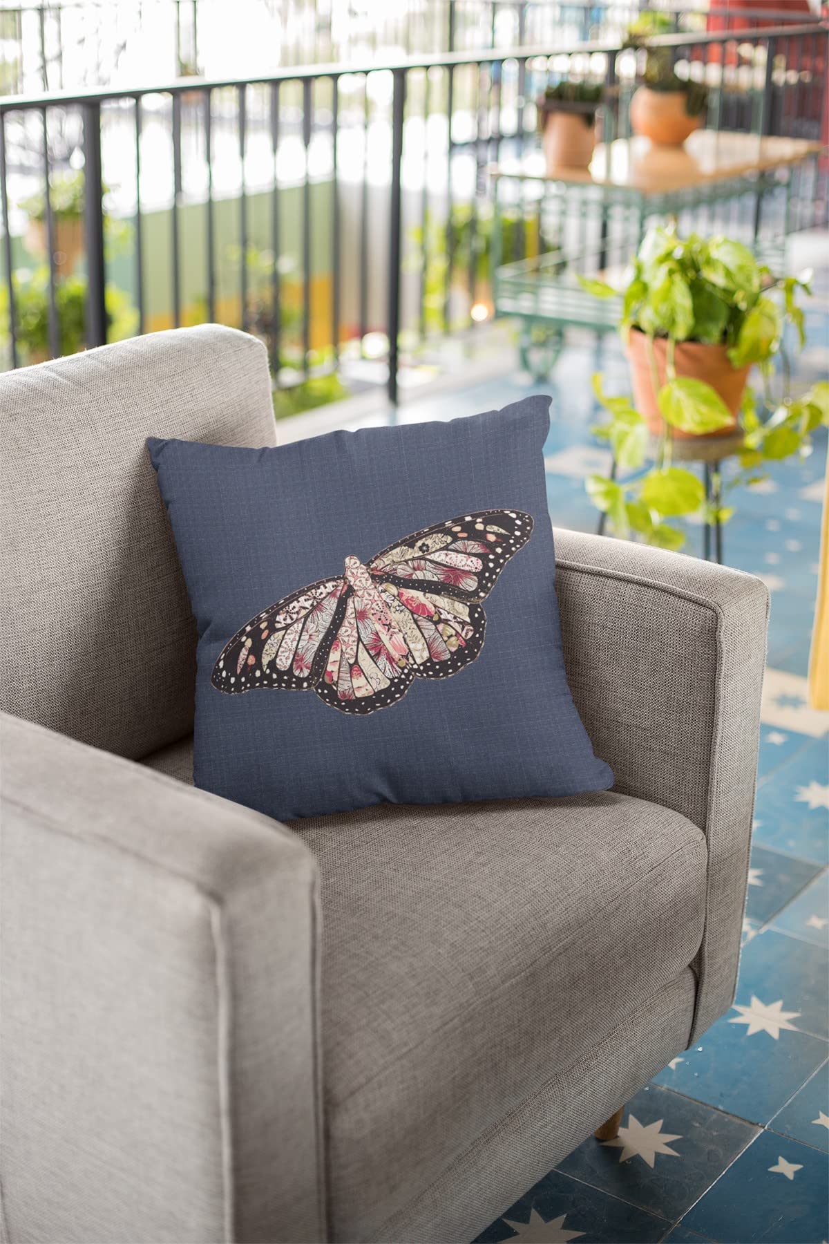 HomeRoots 18' Denim Blue Butterfly Suede Throw Pillow