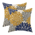 CXMEIFLY Mustard Yellow Navy Blue Pillow Covers 16x16 Inch Set of 2 Dahlia Floral Decor Throw Pillows Summer Modern Geometry Flo