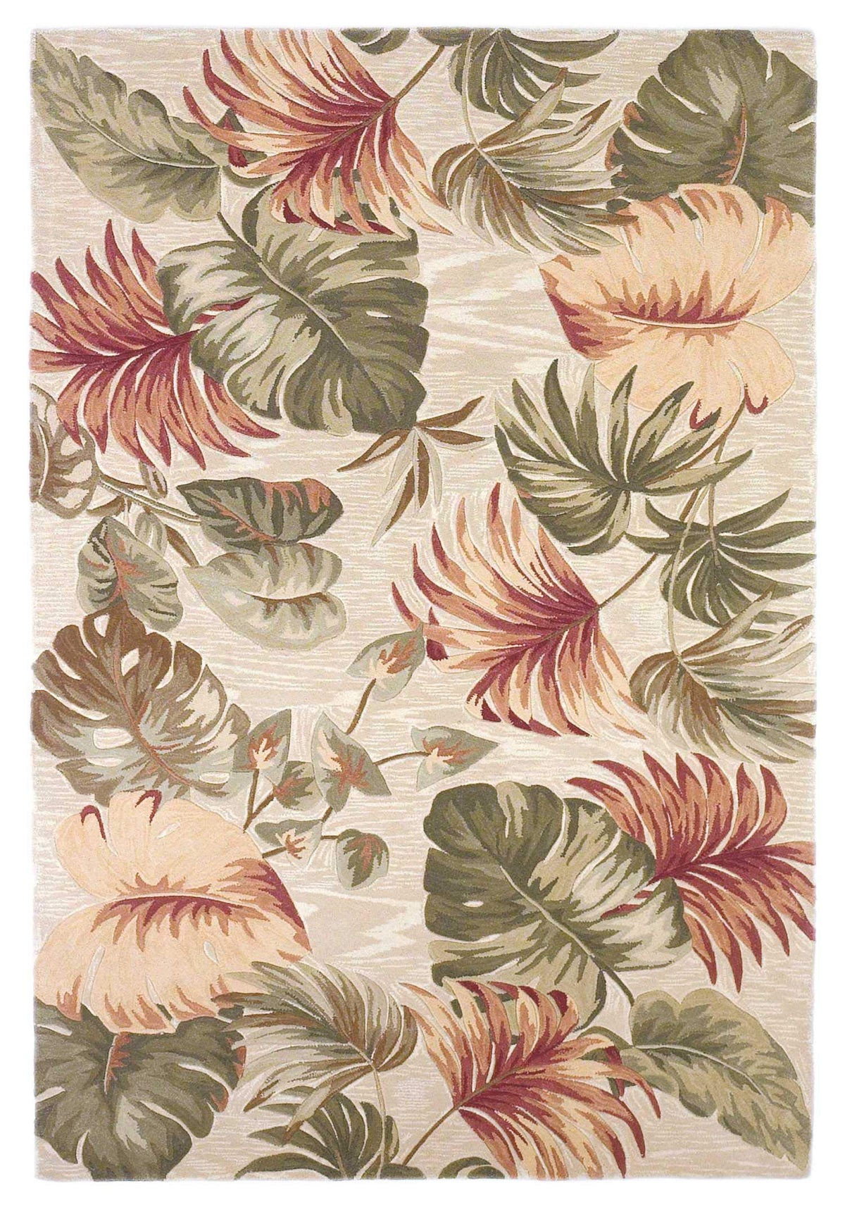 HomeRoots Wool 5'x8' Beige Hand Tufted Tropical Leaves Indoor Area Rug