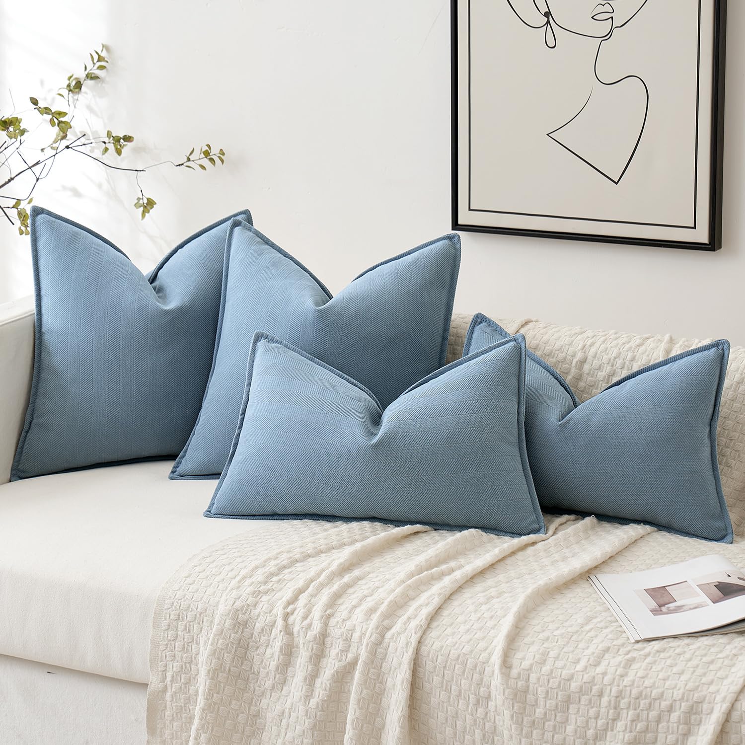 Miulee Pack Of 2 Light Blue Decorative Pillow Covers 24X24 Inch Soft Chenille Luxurious Couch Throw Pillows Farmhouse Cushion Covers Euro Shams With Elegant Design For Sofa Bed Living Room Home Decor