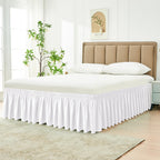 Biscaynebay Wrap Around Bed Skirts For Full & Full Xl Beds 11' Short Drop, White Adjustable Elastic Dust Ruffles Easy Fit Wrinkle Resistant Silky Luxurious Fabric Machine Washable