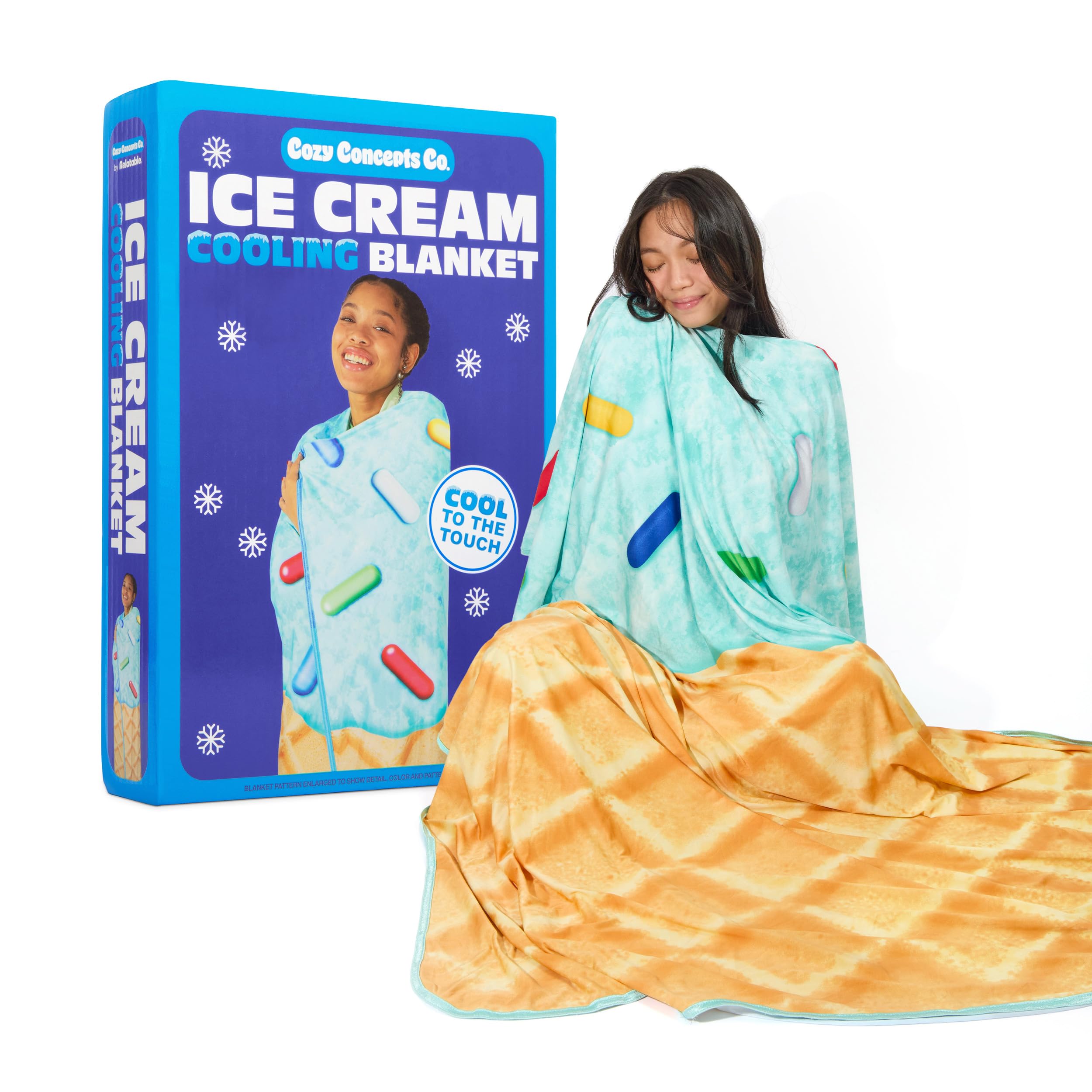 Cozy Concepts Co. Ice Cream Cooling Blanket by Relatable, Soft Blanket with Ice Cream Design, Cool and Cozy for Summer Nights, A