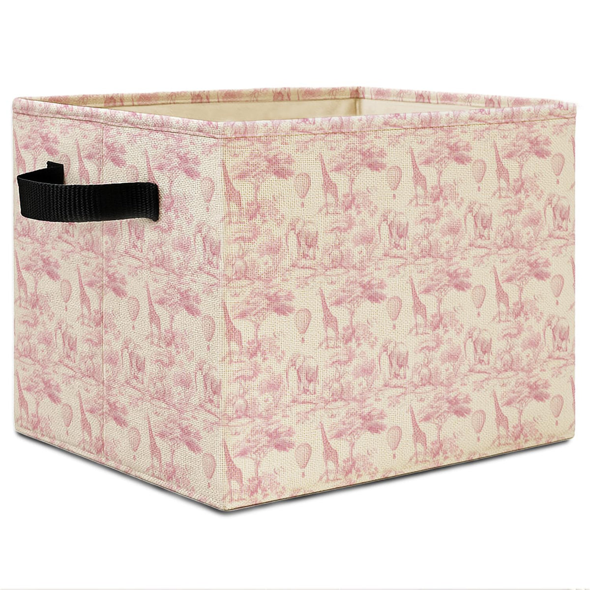 Elefeltclave Pink Chinoiserie Animal Nursery Storage Bins, French Country Toile Forest Animal Collapsible Storage Basket Organiz