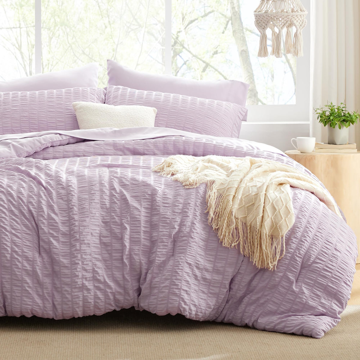 Love'S Cabin Seersucker Lavender Twin Comforter Set 5 Pieces, All Season Bedding Set, Twin Bed In A Bag Comforter Set With Comfo