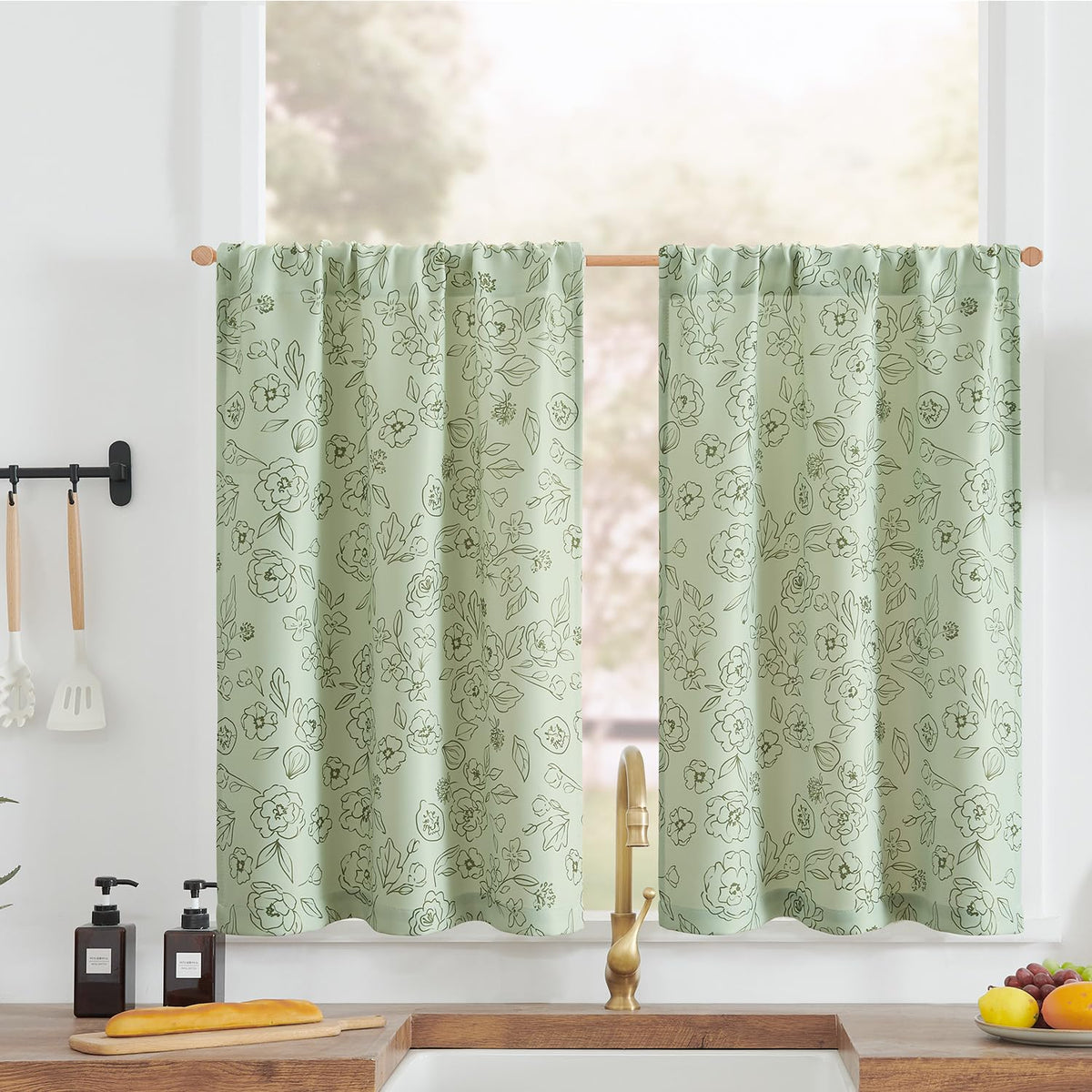 jinchan Floral Kitchen Curtains Short Curtains for Windows Cafe Curtains 36 Inch Length Small Window Curtains Over Sink Tiers fo