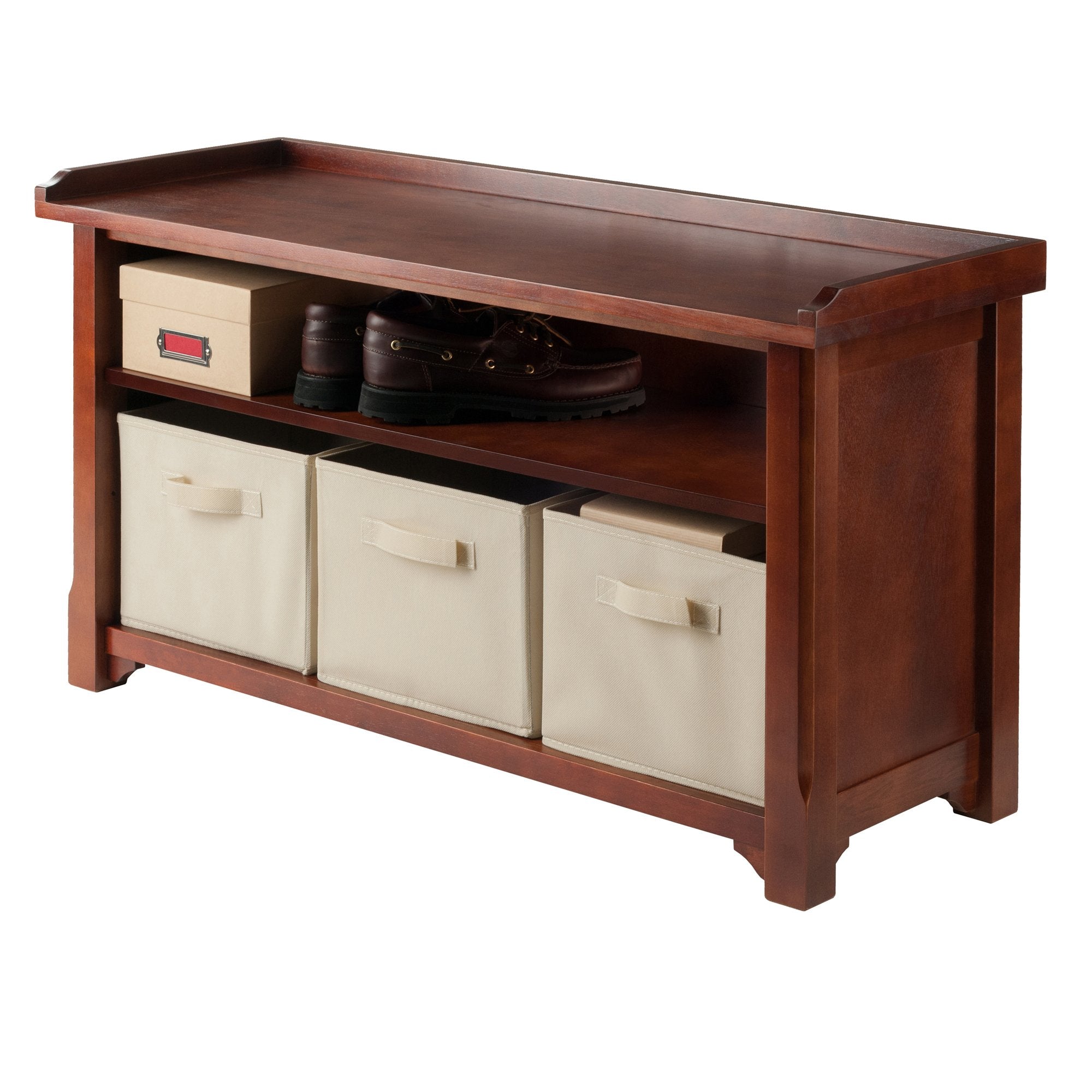 Winsome Verona Bench, 3 Small, Walnut/Beige