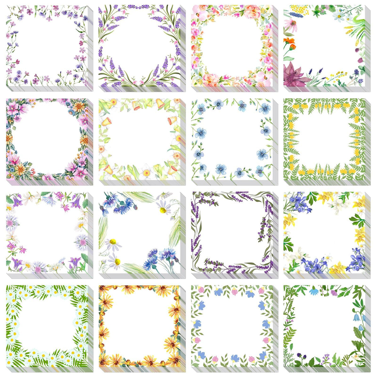 16 Pieces Spring Wreath Sticky Notes Flower Notes Pads Self-Adhesive Floral Sticky Memo Notes For Spring School Work Office Home