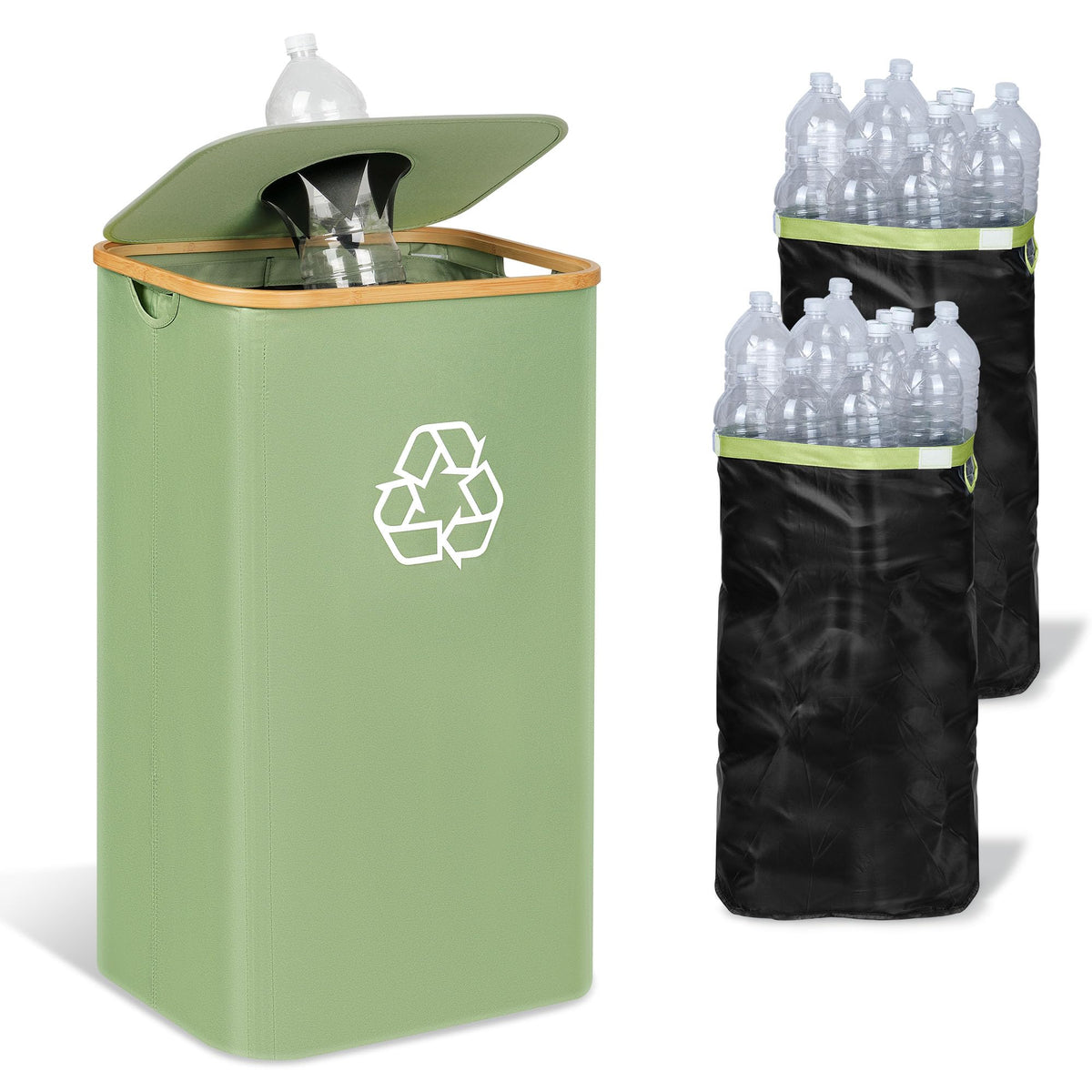 iEGrow 110L Recycling Bins for Kitchen,29Gal Recycle Bins with Lid,Green