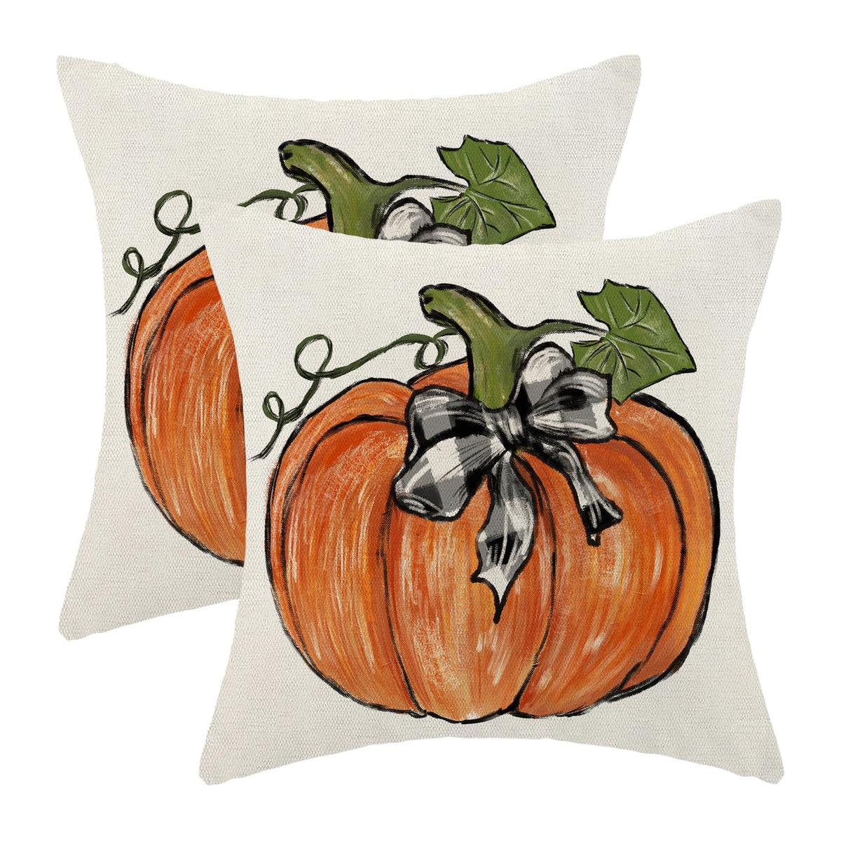 Gohdiwh Fall Pillow Covers 18X18 Set Of 2, Fall Decorative Orange Pumpkin Throw Pillows Linen Autumn Thanksgiving Cushion Pillow