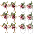 12 Pcs Wedding Wrist Corsage and Boutonniere Set Rose Wrist Corsage for Prom Boutonniere for Men Wedding Flowers Accessories Pro