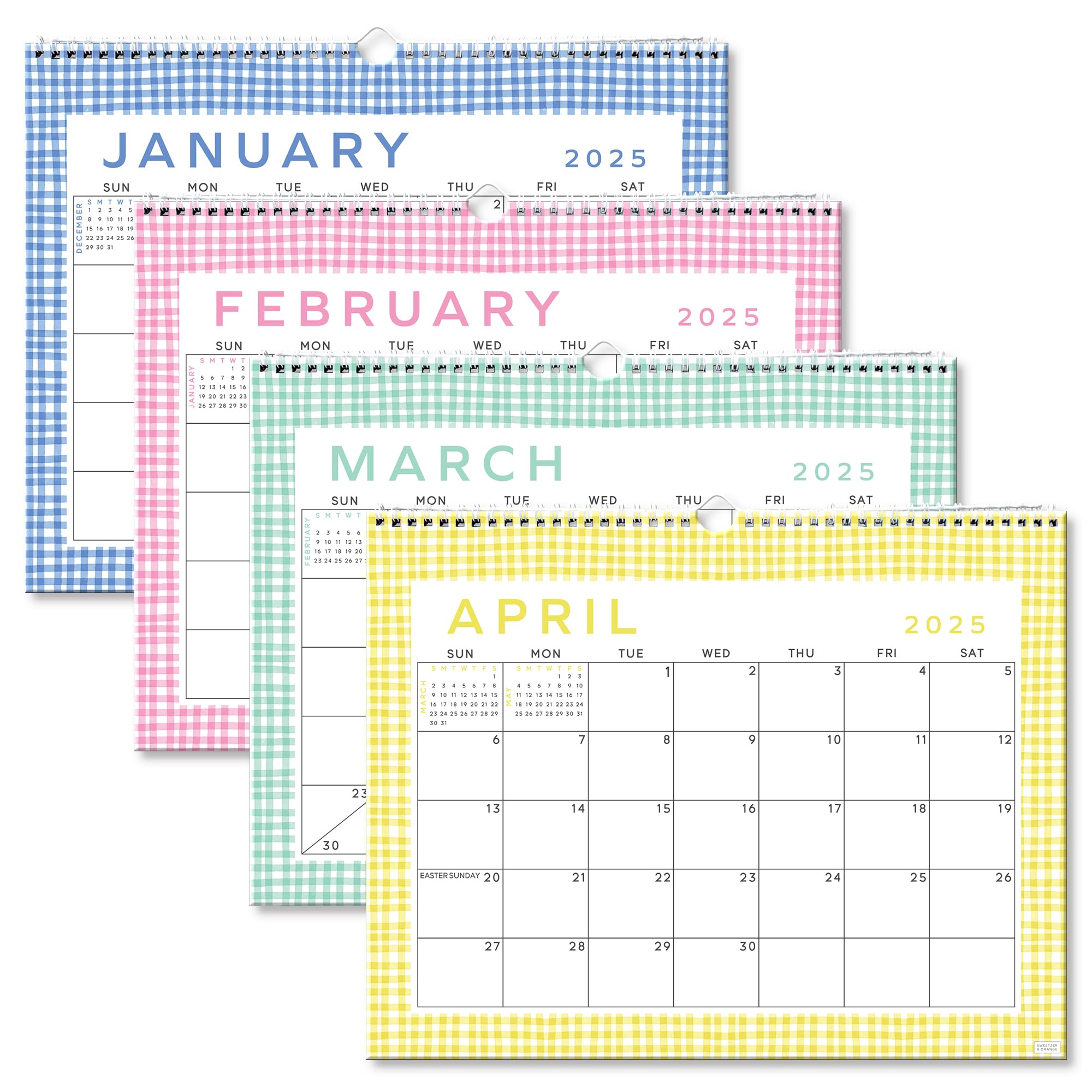 S&O Gingham Wall Calendar From January 2025-June 2026 - Tear-Off Monthly Calendar - 18 Month Academic Wall Planner - Hanging Org