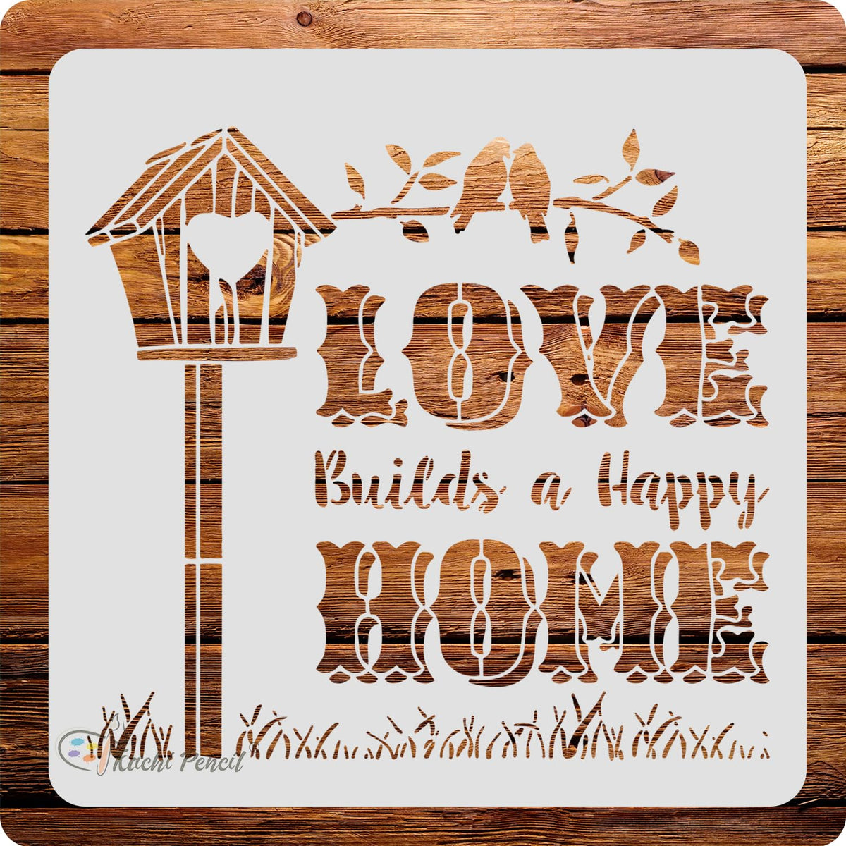 Kachi Pencil Love House Craft Stencil for Art and Painting, Size 6 x 6 inch Reusable Stencil for Painting, Fabric, Glass, Wall P