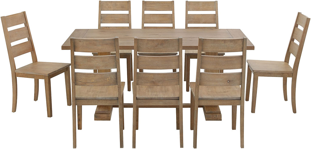 Crosley Furniture Joanna 9-Piece Modern Farmhouse Dining Table Set for 8 with Ladderback Chairs, Rustic Brown
