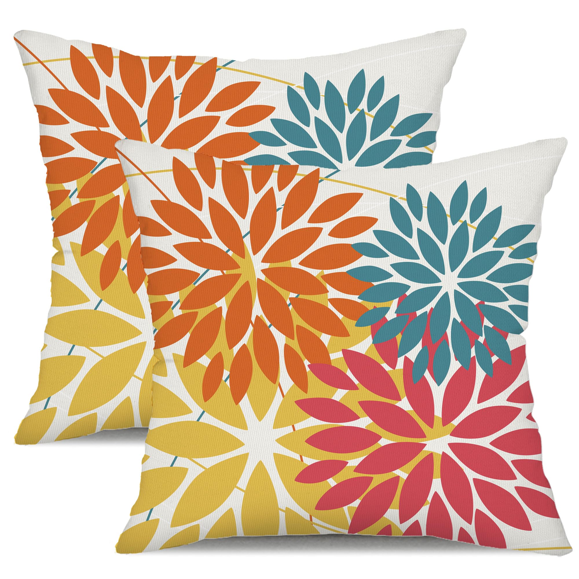 Dfxsz Outdoor Pillow Covers 22X22 Inch Set Of 2 Orange Yellow Red Flower Decorative Waterproof Fall Summer Outdoor Pillow Covers
