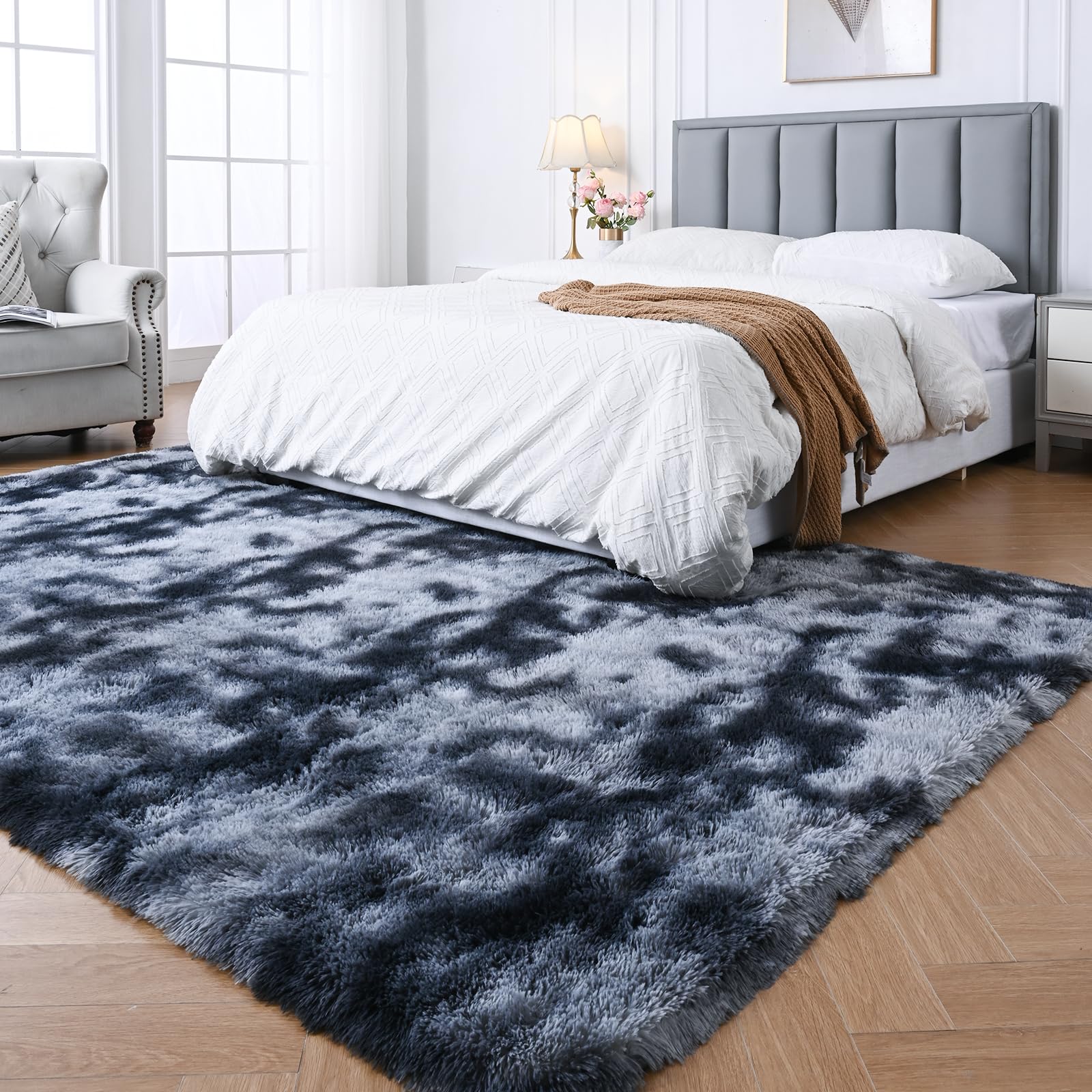 Fluffy Area Rugs for Bedroom:Grey Plush Area Rug 4x6 - Indoor Modern Shaggy Soft Carpet for Living Room Bedroom Kids Room Nurser