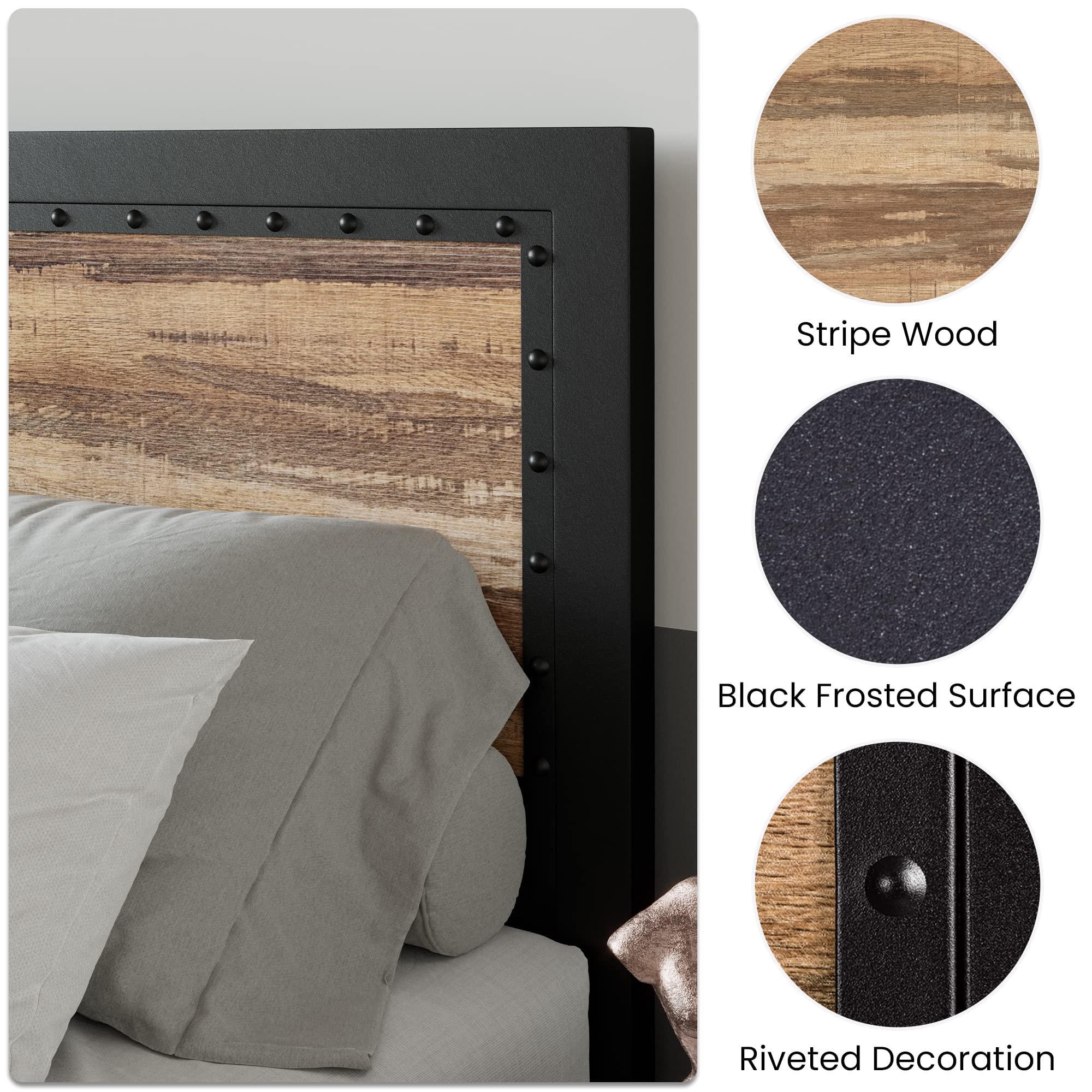 Sha Cerlin Heavy Duty Full Size Bed Frame/Metal Platform Bed With Rivet Wooden Headboard Footboard/ 13 Strong Steel Slats Support/No Box Spring Needed/Mattress Foundation/Easy Assembly