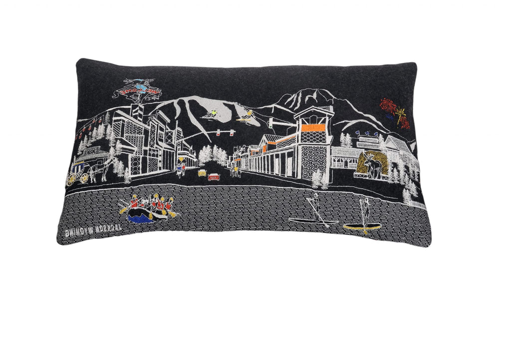 HomeRoots Grey 24' Black Jackson Nighttime Skyline Lumbar Decorative Pillow