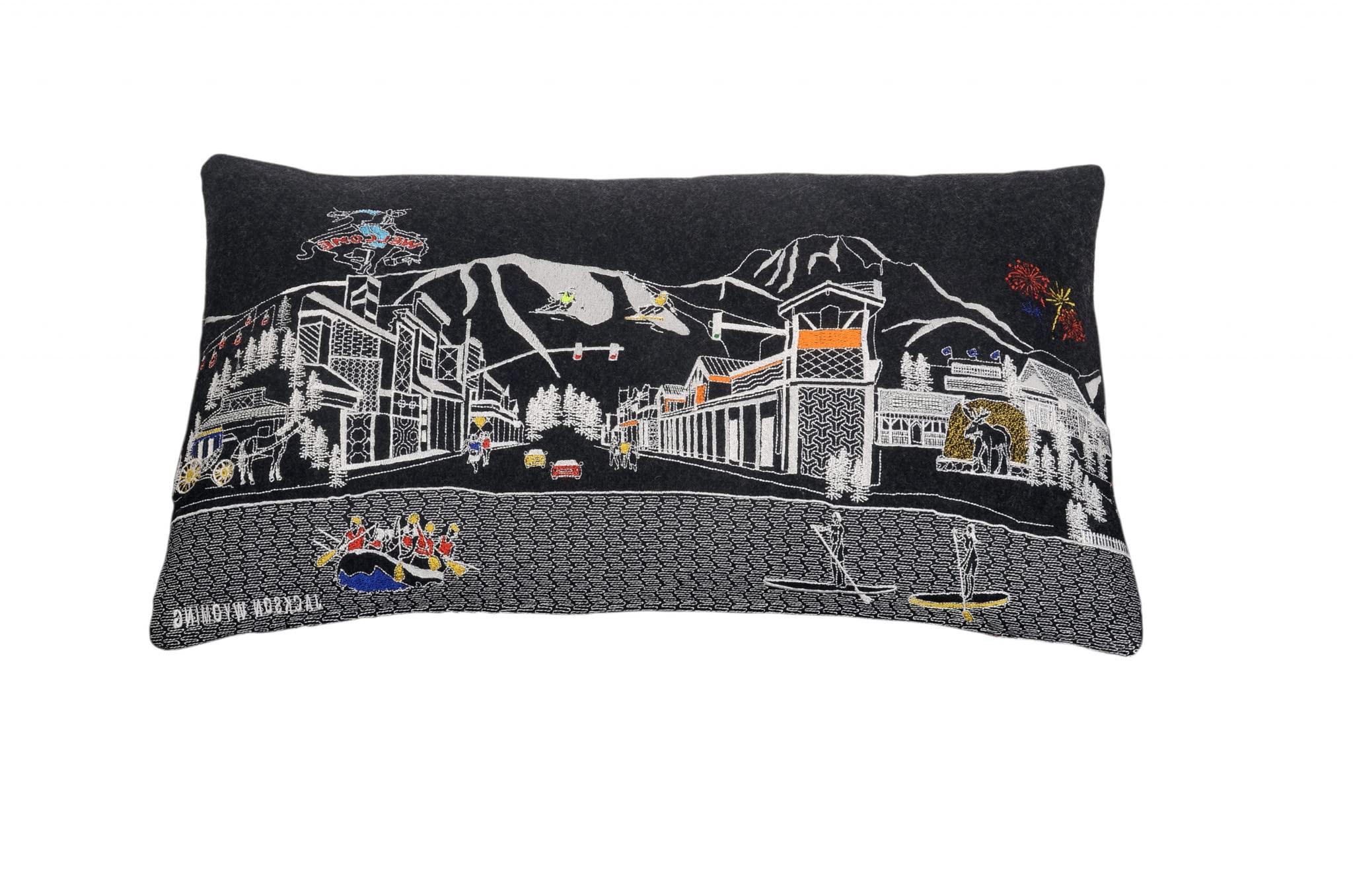 HomeRoots Grey 24' Black Jackson Nighttime Skyline Lumbar Decorative Pillow