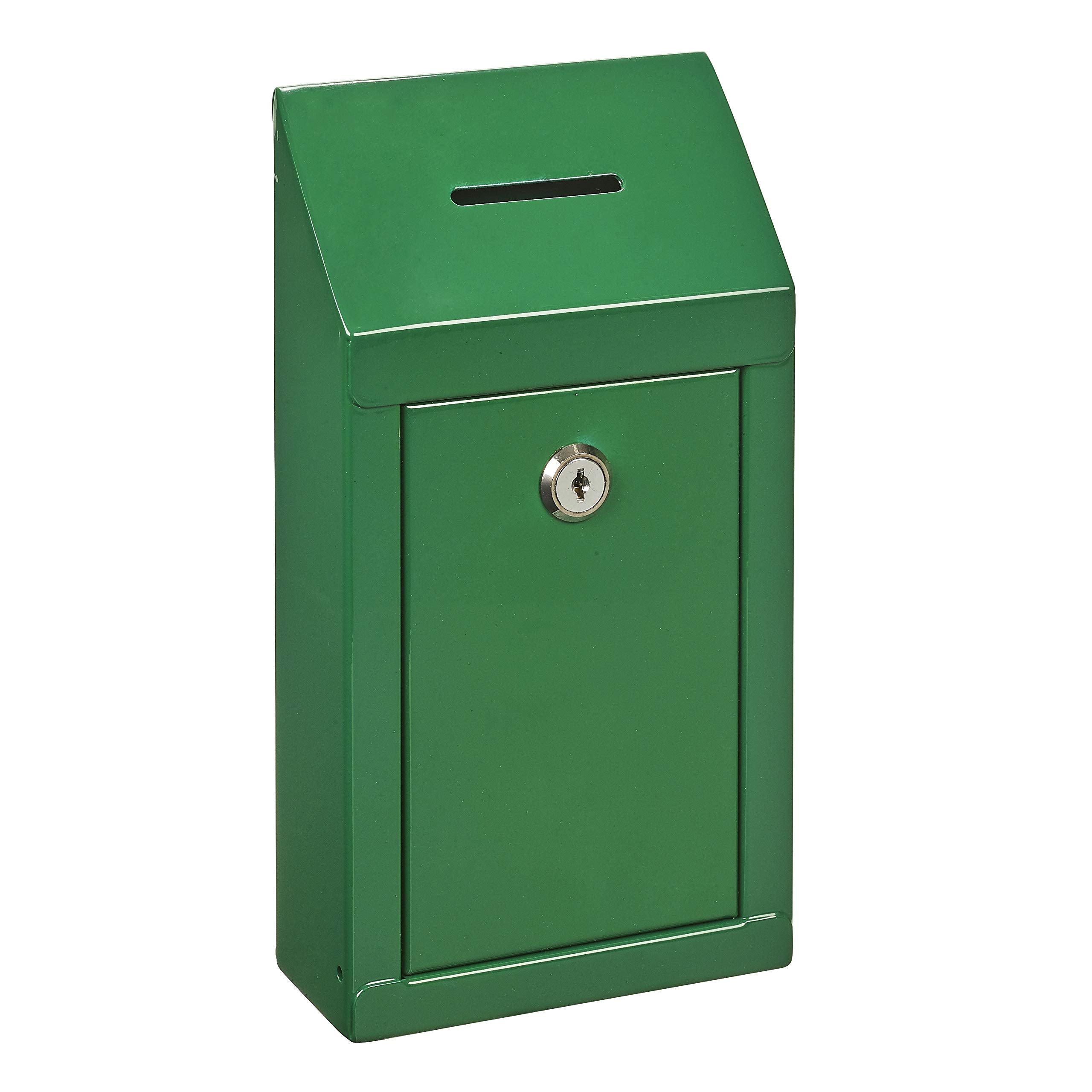 Metal Wall Mounting Or Countertop Charity Donation Collection Box Secure Suggestion And Ballot Box With Top Coin Slot, Lock Incl
