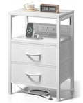 Lazzanto NightStand Bedside Charging Table Bedroom - Night Stand with Charger Station, White Modern Bed Side End Table with Open