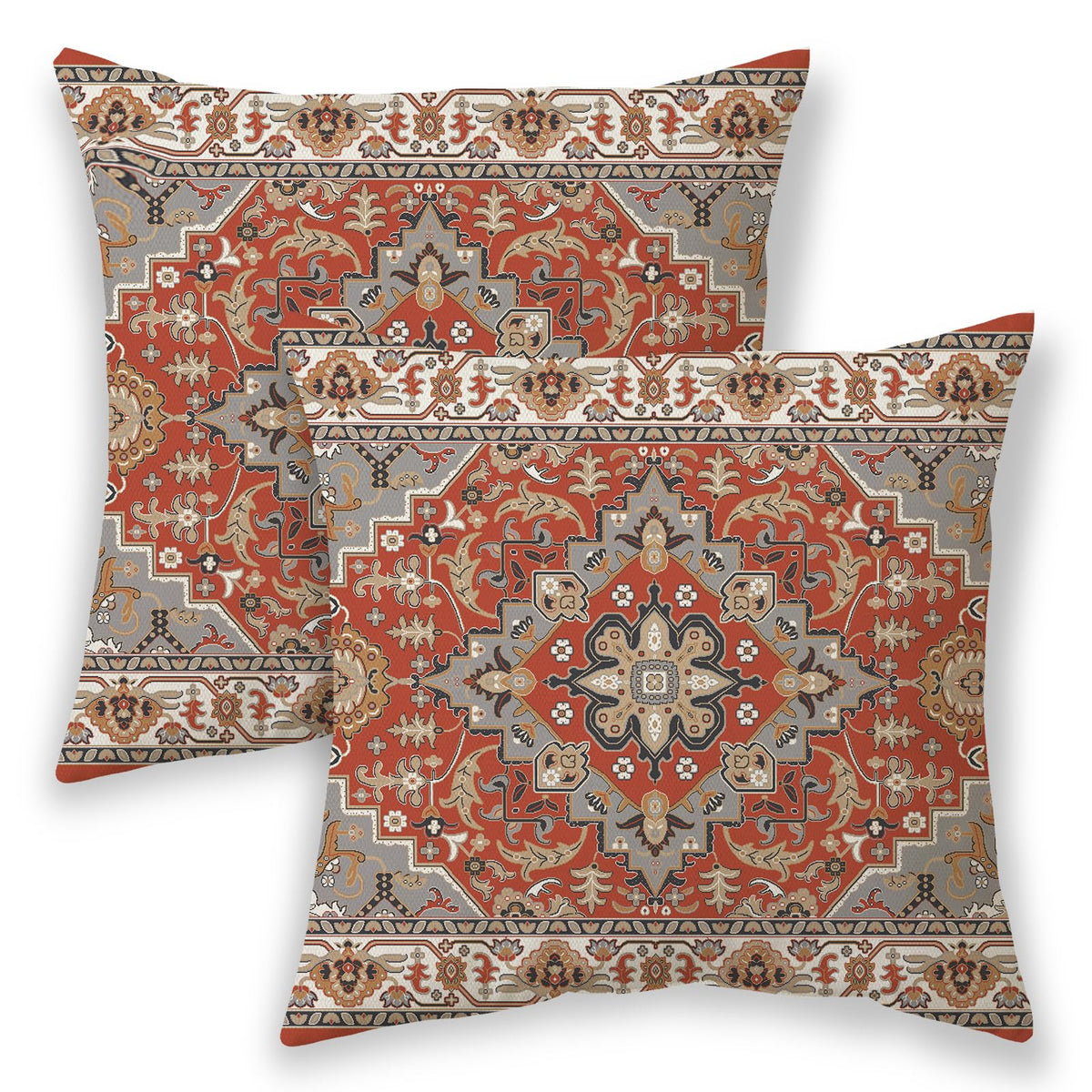 Betginy Boho Pillow Covers 18X18, Burnt Orange Grey Ethnic Design Outdoor Decorative Throw Pillows For Couch, Fall Carpet Patter