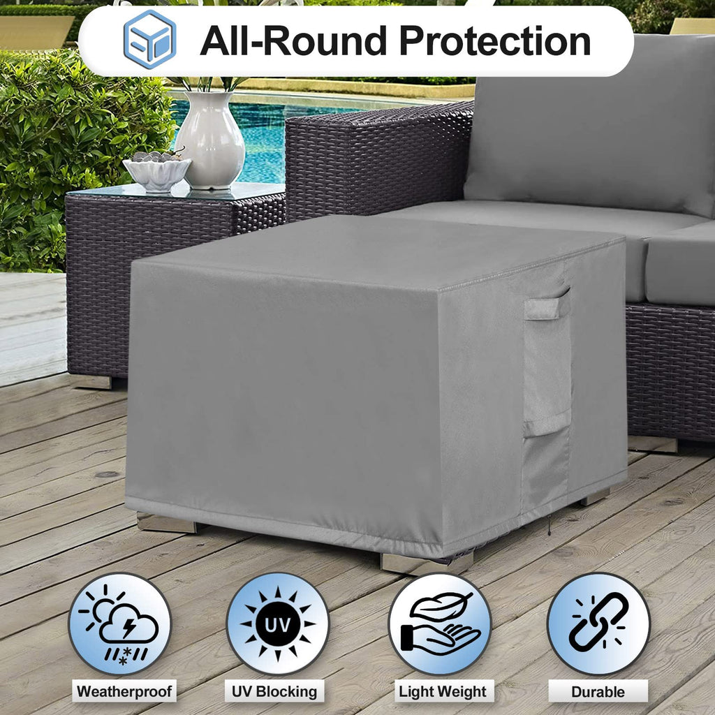 Outdoorlines Outdoor Waterproof Patio Ottoman Covers - Square Uv-Proof Patio Side Table Cover Windproof Heavy-Duty Furniture Covering Protector 28L X 28W X 17H Inch, Grey